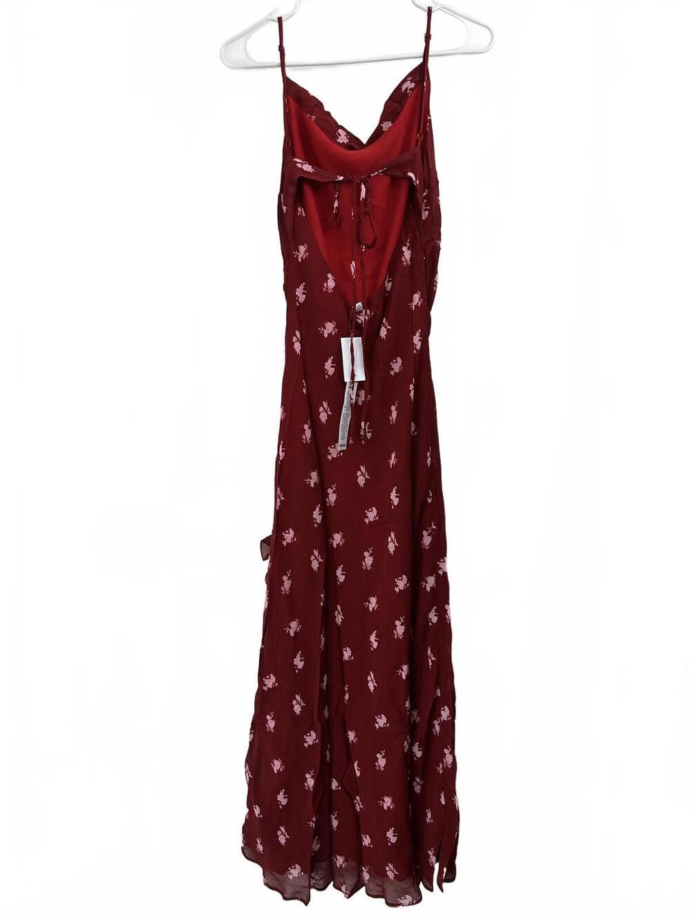 Topshop Sheer Drape Midi Dress Red Cowl Neck Maxi Dress Slit Burgundy NWT Size 2 - Picture 6 of 7